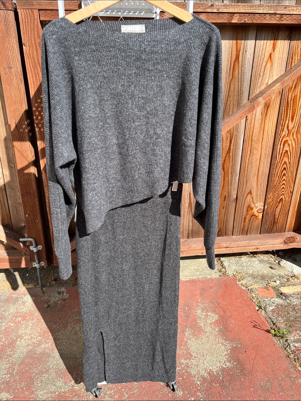 Zenana L Top S Ribbed Maxi Skirt Set in Charcoal Gray